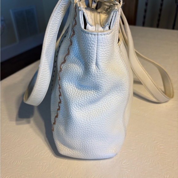 Brighton OffWhite Shoulder Bag w/ Gold, Bronze, Blk and Brn Decorative Stitching - Picture 2 of 6